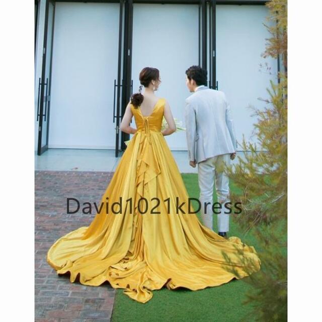 カラードレス 結婚式ドレス イエロー 前撮り トレーン 挙式 2次 カラードレス 結婚式ドレス イエロー 前撮り トレーン 挙式 2次
