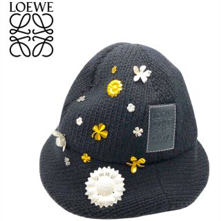 ロエベ(LOEWE)の【貴重】ロエベ　エンブロイダリーニットハット　20AW メンズ　黒　花(ハット)