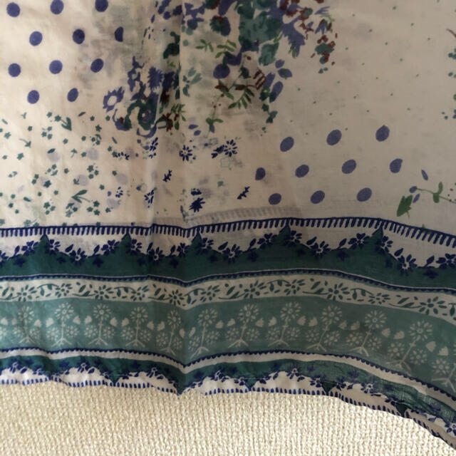 七分袖 インド綿 Aラインチュニック 白×青×緑 3L 大きいサイズ レディースのトップス(Tシャツ(長袖/七分))の商品写真
