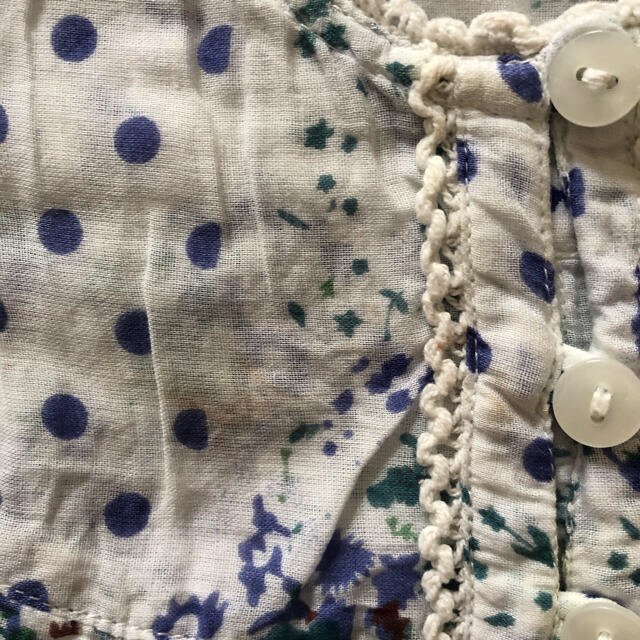 七分袖 インド綿 Aラインチュニック 白×青×緑 3L 大きいサイズ レディースのトップス(Tシャツ(長袖/七分))の商品写真