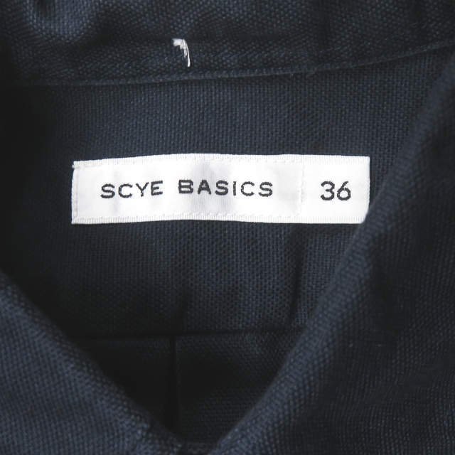 SCYE BASICS サイベーシックス 日本製 ロゴ刺繍 オックスフォードBDシャツ 5215-33526 36 ネイビー 長袖 ボタンダウン  トップス【中古】【SCYE BASICS】