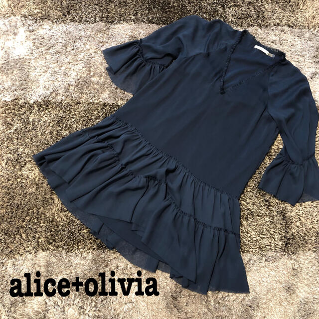 Alice+Olivia(アリスアンドオリビア)のalice+olivia/ワンピース/フリル/シースルー/ネイビー/ドレス レディースのワンピース(ひざ丈ワンピース)の商品写真