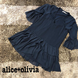 アリスアンドオリビア(Alice+Olivia)のalice+olivia/ワンピース/フリル/シースルー/ネイビー/ドレス(ひざ丈ワンピース)