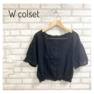 ダブルクローゼット(w closet)のW closet レディース シフォンシャツ ショート ブラウス 黒 FREE(シャツ/ブラウス(長袖/七分))