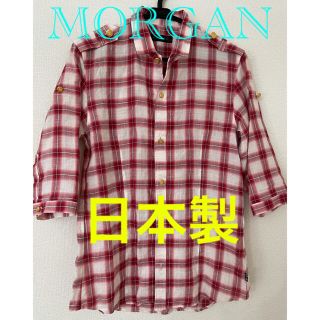 モルガンオム(MORGAN HOMME)のMORGAN HOMME チェックシャツ　赤　レッド　半袖シャツ　M 日本製(シャツ)