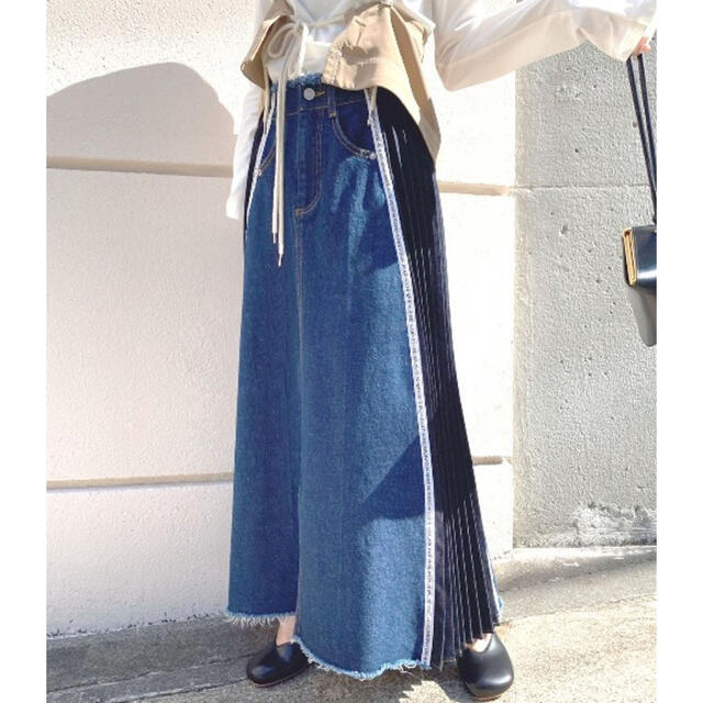 値下☺︎AMERI❤︎ SIDE PLEATS DENIM SKIRT  アメリ