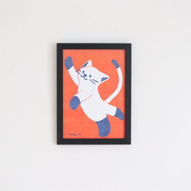 【送料無料】A4アートポスター・やわらかく動く 白ネコ ハンドメイドのインテリア/家具(アート/写真)の商品写真