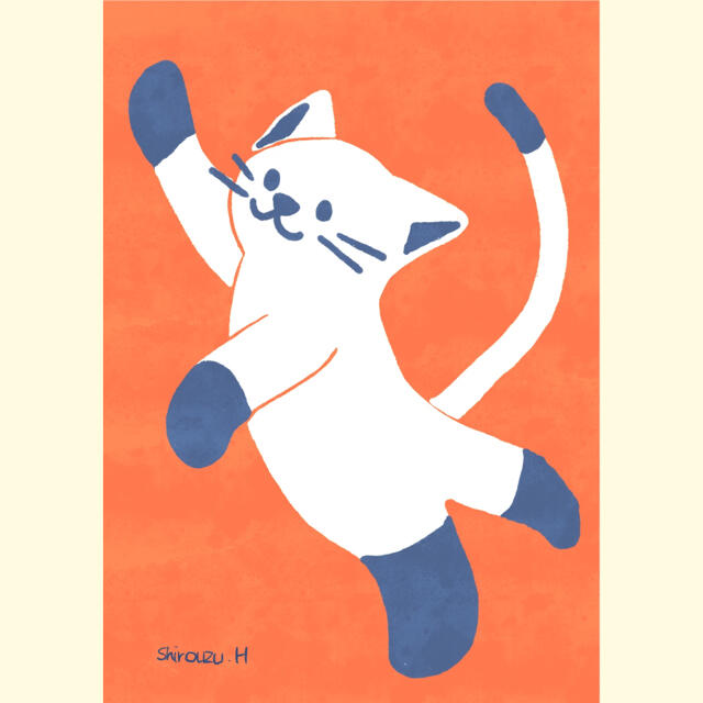 【送料無料】A4アートポスター・やわらかく動く 白ネコ ハンドメイドのインテリア/家具(アート/写真)の商品写真