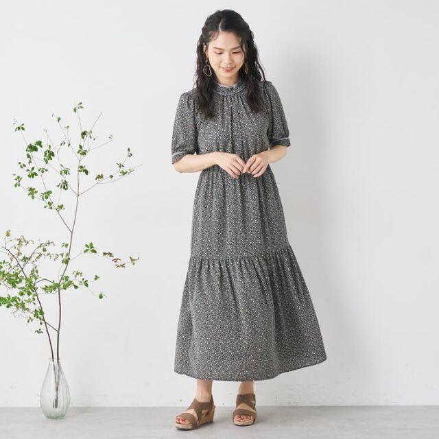 OLIVEdesOLIVE(オリーブデオリーブ)の新品-F-OLIVE des OLIVE-小花柄パイピングワンピース（ブラック） レディースのワンピース(ロングワンピース/マキシワンピース)の商品写真