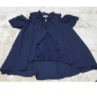 アクシーズファム(axes femme)の★難あり★新品未使用★axes femme オフショルフリル袖ブラウス ネイビー(シャツ/ブラウス(半袖/袖なし))