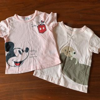 ムジルシリョウヒン(MUJI (無印良品))の半袖Tシャツ　2枚まとめて　ミニーちゃん＆無印らっこ　80cm(Ｔシャツ)