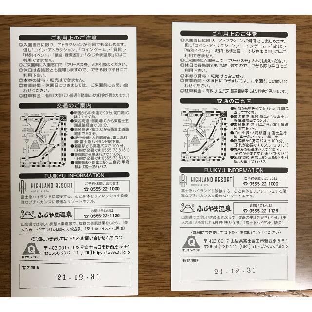 【最終値下げ】富士急ハイランド　フリーパス　2名分 　有効期限：12月末