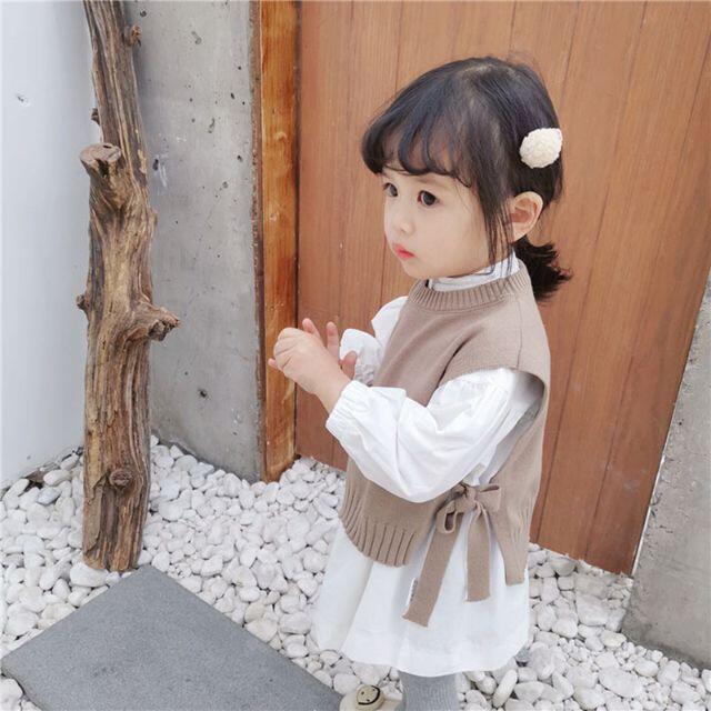 ベスト セーター 韓国子供服　サイドリボン おしゃれ　レイヤード キッズ/ベビー/マタニティのキッズ服女の子用(90cm~)(ニット)の商品写真