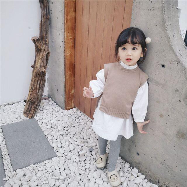 ベスト セーター 韓国子供服　サイドリボン おしゃれ　レイヤード キッズ/ベビー/マタニティのキッズ服女の子用(90cm~)(ニット)の商品写真