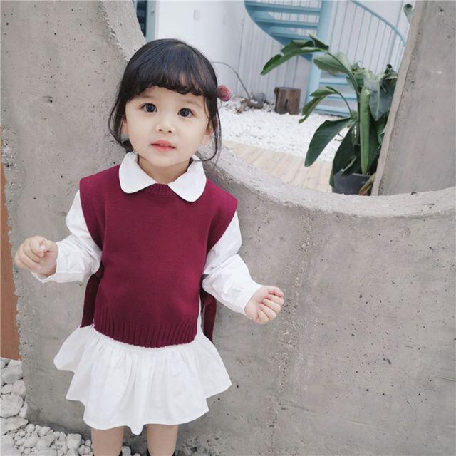 ベスト セーター 韓国子供服　サイドリボン おしゃれ　レイヤード キッズ/ベビー/マタニティのキッズ服女の子用(90cm~)(ニット)の商品写真