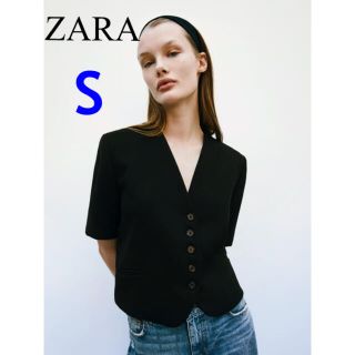 ザラ(ZARA)の【新品タグ付き】クロップドノーカラーブレザー(テーラードジャケット)