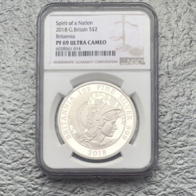 2018 イギリス　ブリタニア　NGC PF69 UC 2ポンド 銀貨