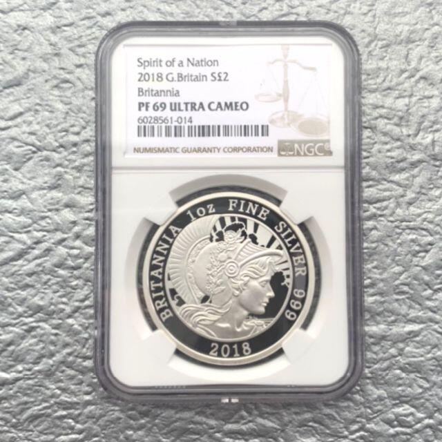 2018 イギリス　ブリタニア　NGC PF69 UC 2ポンド 銀貨