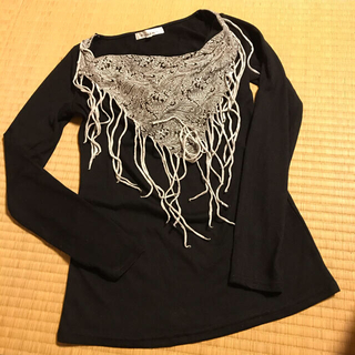 フリンジロングシャツ☆黒・グレー2枚セット(Tシャツ(長袖/七分))