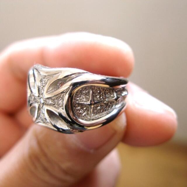 仁尾彫金『プラチナギャラクシーアイアンクロスダイヤリング』ハンドメイド メンズのアクセサリー(リング(指輪))の商品写真