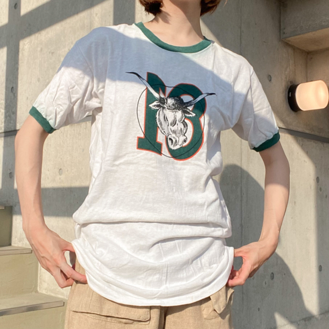 80s アニマル　ハイスクール　リンガーTシャツ レディースのトップス(Tシャツ(半袖/袖なし))の商品写真