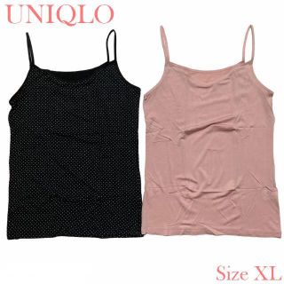 ユニクロ(UNIQLO)のユニクロ キャミソール エアリズム XL ピンク ブラック ドット柄 2578(キャミソール)