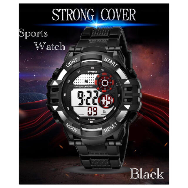 スポーツ腕時計　LED デジタル 腕時計 ミリタリー　耐久性 スポーツ 黒