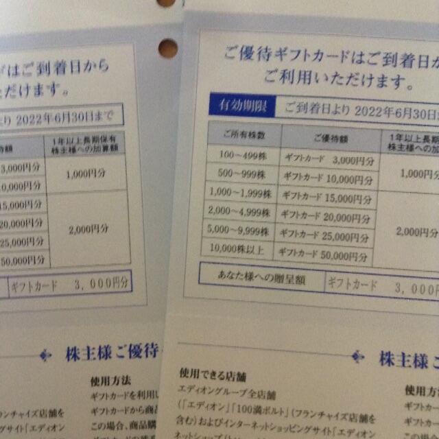 優待券/割引券エディオン 株主優待　6000円分