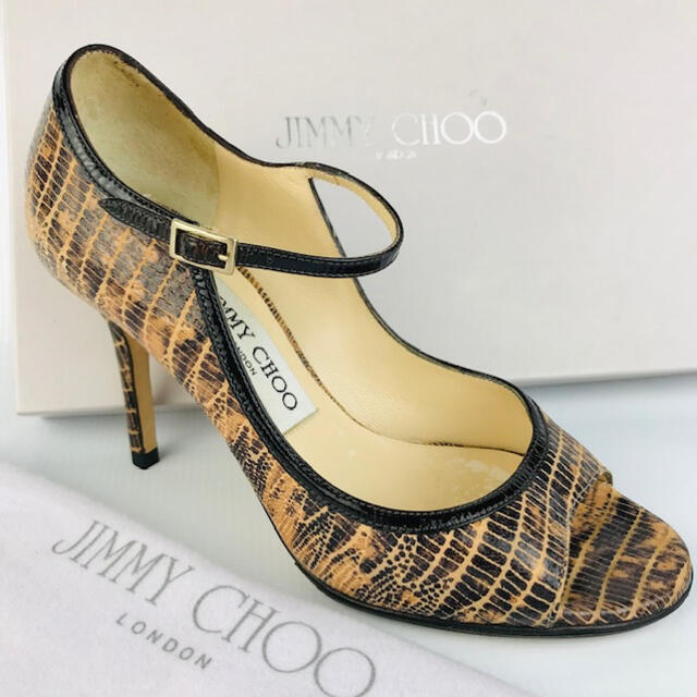 美品☆JIMMY CHOO☆パイソン柄 オープントゥパンプス(35 1/2
