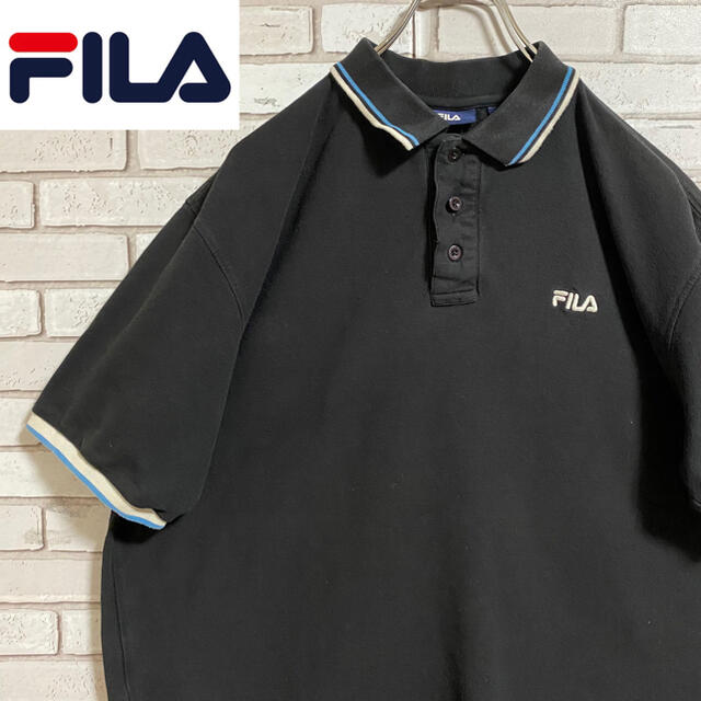 FILA(フィラ)の90s 古着 フィラ  ポロシャツ  刺繍ロゴ ゆるだぼ ブラック メンズのトップス(ポロシャツ)の商品写真