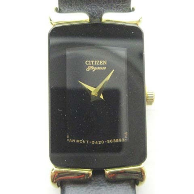 シチズン 5420-S21966 エレガンス 腕時計 スクエア 黒文字盤 レザー