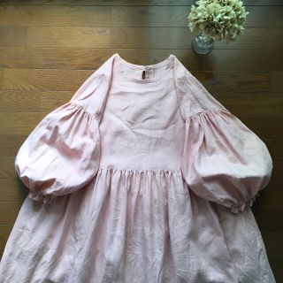 ぬこさま専用　ハンドメイド☆リネンバルーンスリーブハイウエストギャザーワンピース(ロングワンピース/マキシワンピース)