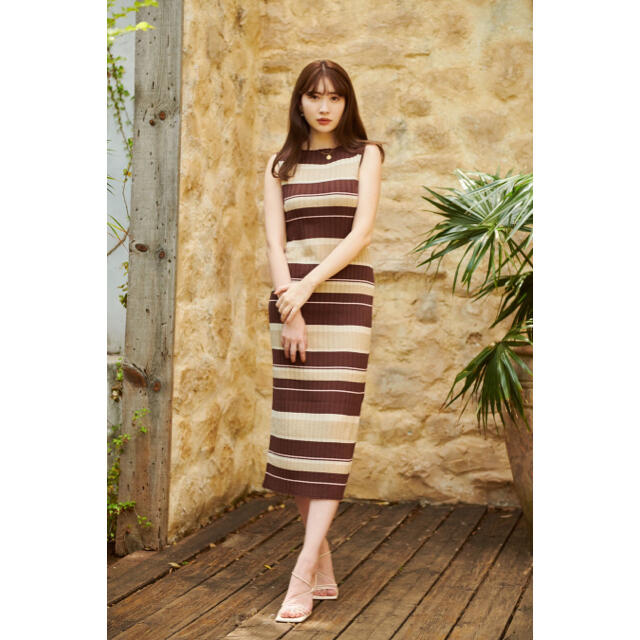 herlipto striped midi dress brown Mサイズ