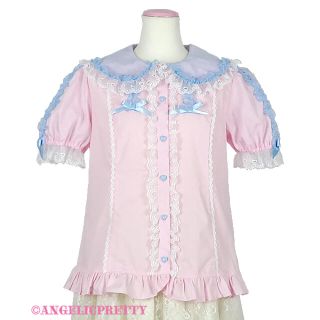 アンジェリックプリティー(Angelic Pretty)のangelic pretty トッピングハートブラウス　ピンクxサックス(シャツ/ブラウス(半袖/袖なし))