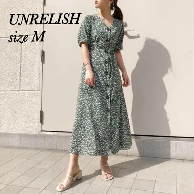 UNRELISH(アンレリッシュ)の【UNRELISH】アンレリッシュ　Vネック　前開き　フラワーワンピース　M レディースのワンピース(ロングワンピース/マキシワンピース)の商品写真