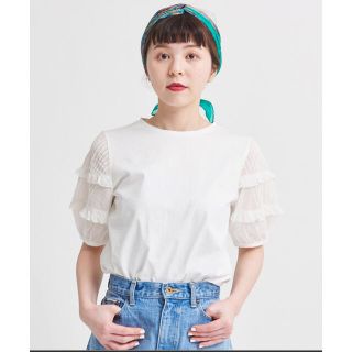 ドットアンドストライプスチャイルドウーマン(Dot&Stripes CHILDWOMAN)の<今期>Child Woman ピンタックフリルドッキング5分袖T シャツ(Tシャツ(半袖/袖なし))