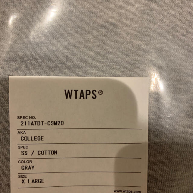 送料込 21SS wtaps カレッジ Tシャツ XL グレー