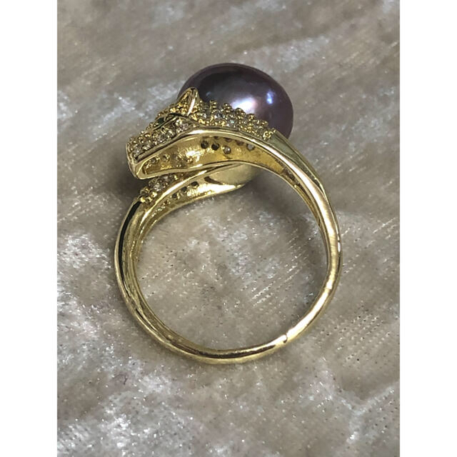 大人気豹モチーフ♪珍しい極大11.5mm天然淡水真珠/パールダイヤ入指輪♪実物2 レディースのアクセサリー(リング(指輪))の商品写真