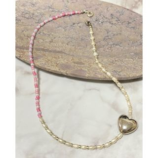 トゥデイフル(TODAYFUL)のPink mix baroque Pearl Heart necklace(ネックレス)