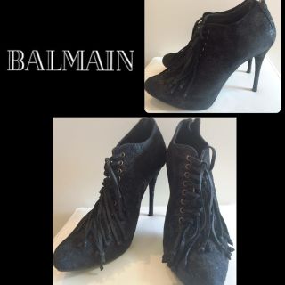 バルマン(BALMAIN)の美品♡バルマン♡ブラックレザー フリンジ ブーティ♡(ブーティ)