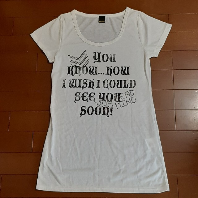 レディース 白ロングTシャツ Lサイズ レディースのトップス(Tシャツ(半袖/袖なし))の商品写真