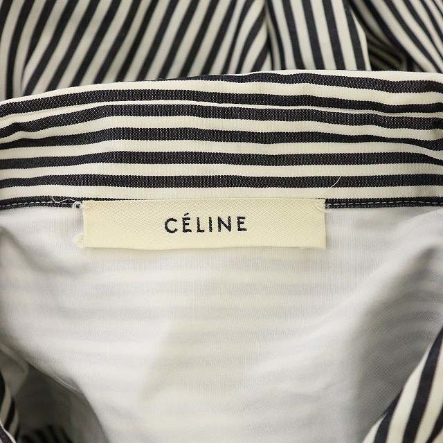 celine(セリーヌ)のセリーヌ フィービー期 ストライプ ロングシャツ 長袖 40 ホワイト ブラック レディースのトップス(シャツ/ブラウス(長袖/七分))の商品写真