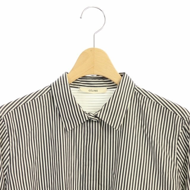 celine(セリーヌ)のセリーヌ フィービー期 ストライプ ロングシャツ 長袖 40 ホワイト ブラック レディースのトップス(シャツ/ブラウス(長袖/七分))の商品写真