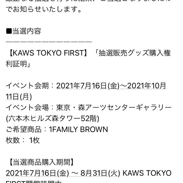 専用　kaws tokyo first kaws family brown 当選