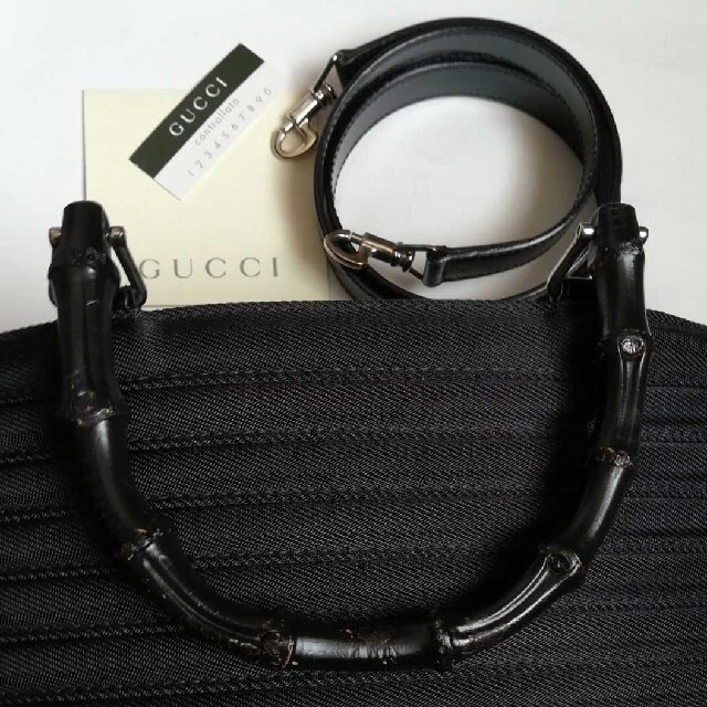 Gucci(グッチ)のグッチ バンブー ツーウェイ バッグ エナメル 本革 キャンバス 固定バンド付き レディースのバッグ(ショルダーバッグ)の商品写真