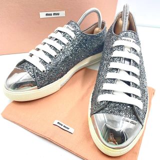 ミュウミュウ(miumiu)の【良品】ミュウミュウ グリッター メタルトゥ ローカット スニーカー 36ハーフ(スニーカー)