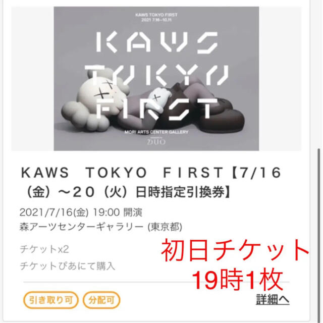 KAWS TOKYO FIRST 初日チケット19時1枚