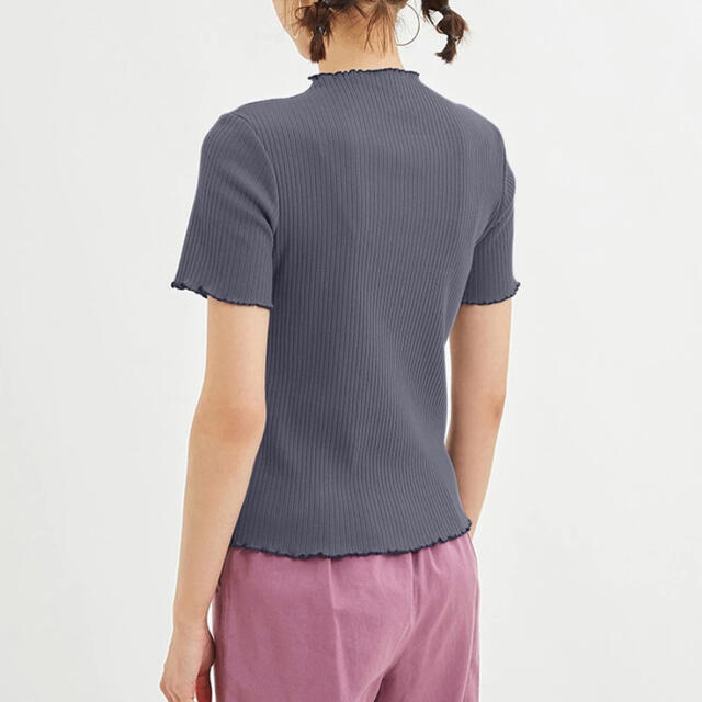 GU(ジーユー)のXLサイズ　ブルー　リブメローコンパクトT (半袖) レディースのトップス(Tシャツ(半袖/袖なし))の商品写真