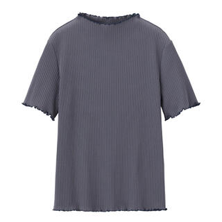 ジーユー(GU)のXLサイズ　ブルー　リブメローコンパクトT (半袖)(Tシャツ(半袖/袖なし))