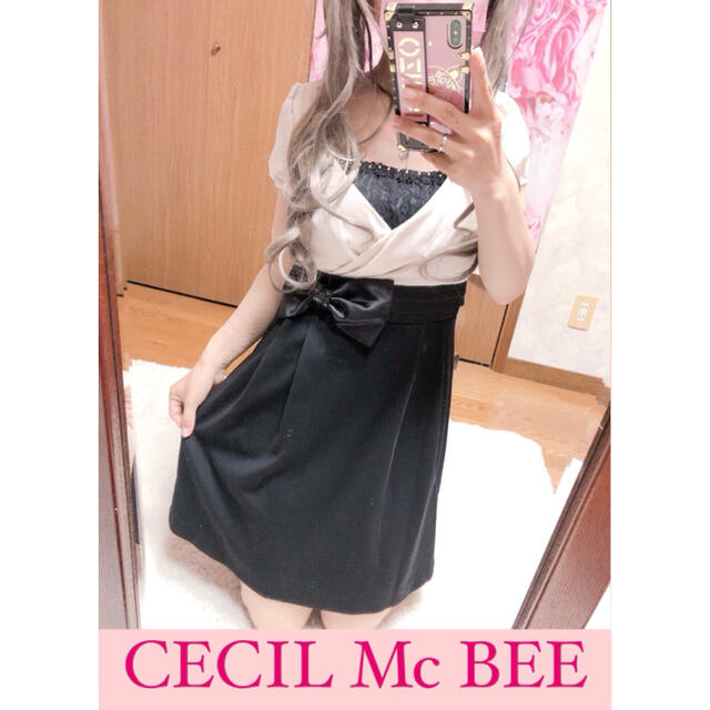 CECIL McBEE(セシルマクビー)の3740.CECIL Mc BEE 結婚式 パーティー ドレス ウエストリボン レディースのワンピース(ひざ丈ワンピース)の商品写真